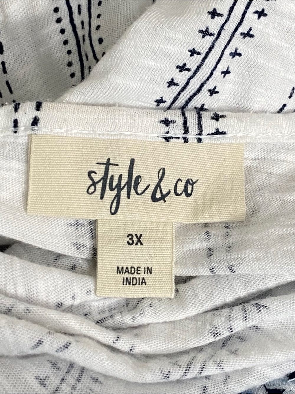 Style & Co Boho Embroidered Yoke White & Blue Women's Cotton Peasant Top 3X - Picture 5 of 7
